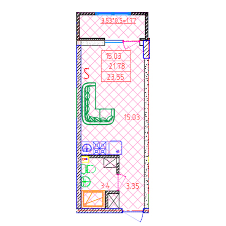 Студия 23.55м²