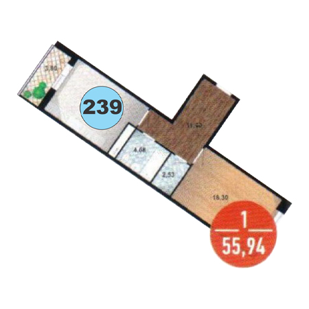 1 комнатная 55.94м²