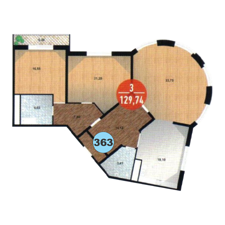 3 комнатная 129.74м²