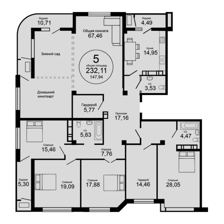 4+ комнат 232.11м²