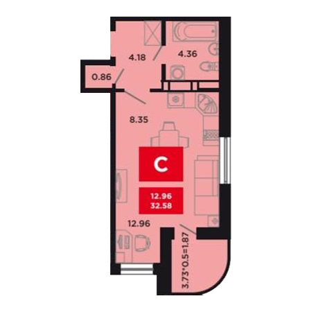 Студия 32.58м²