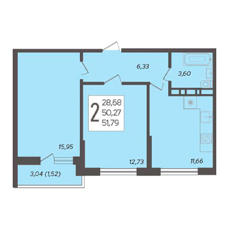 2 комнатная 51.79м²