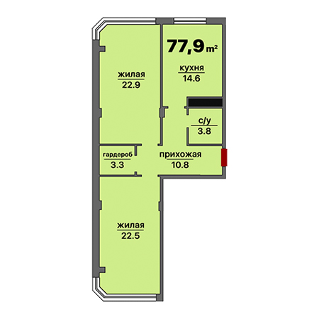 2 комнатная 77.9м²