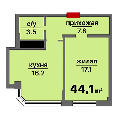 1 комнатная 44.1м²