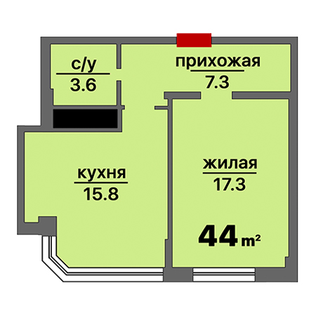 1 комнатная 44м²