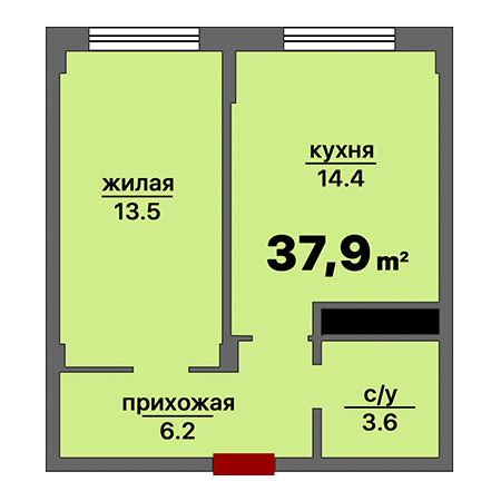 1 комнатная 37.9м²