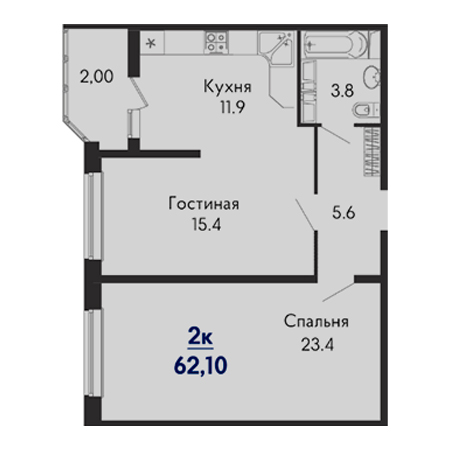 2 комнатная 62.1м²