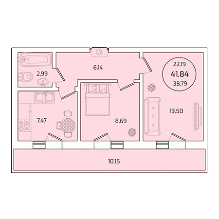 2 комнатная 41.84м²