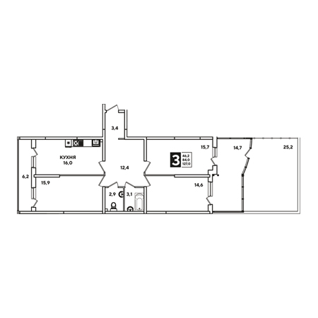 3 комнатная 127м²