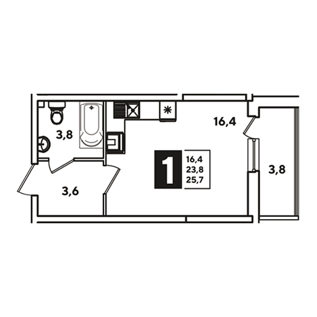 Студия 25.7м²