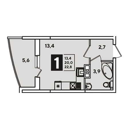 Студия 22.8м²