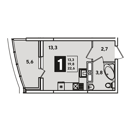 Студия 22.6м²