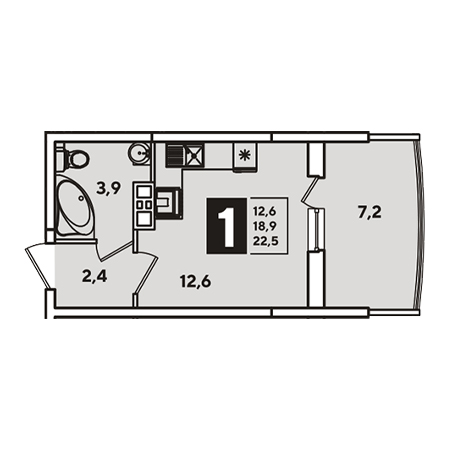 Студия 22.5м²