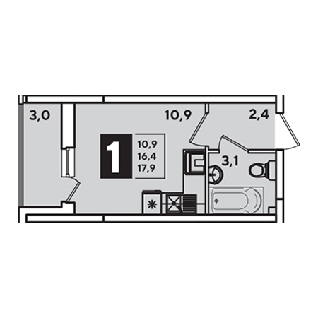 Студия 17.9м²