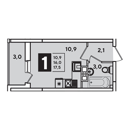 Студия 17.5м²