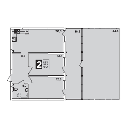 2 комнатная 121.7м²