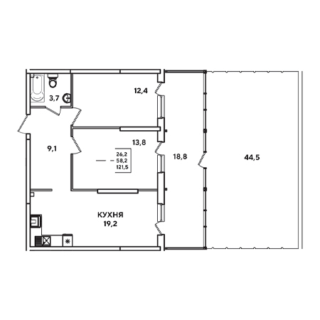 2 комнатная 121.5м²