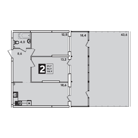 2 комнатная 118.9м²