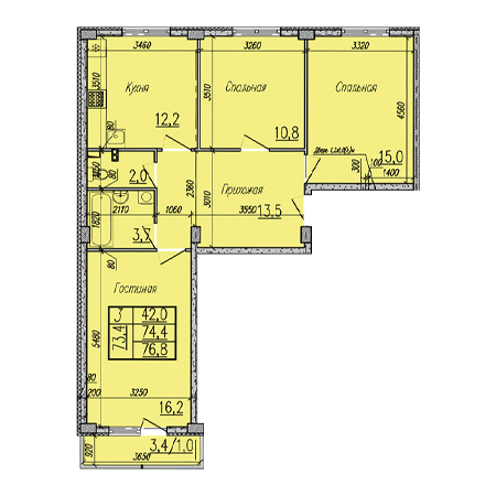 2 комнатная 76.8м²