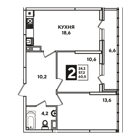 2 комнатная 60.5м²