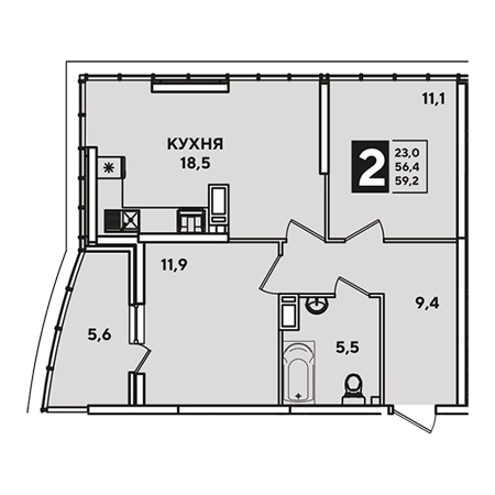 2 комнатная 59.2м²