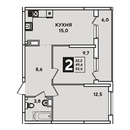 2 комнатная 52.6м²