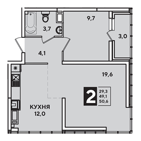 2 комнатная 50.6м²