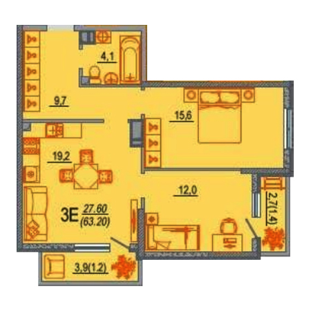 2 комнатная 62.2м²