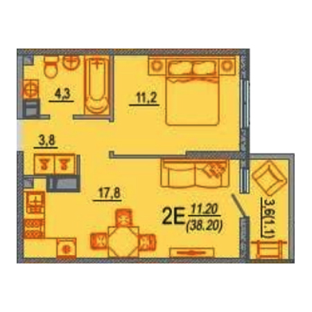 1 комнатная 38.2м²