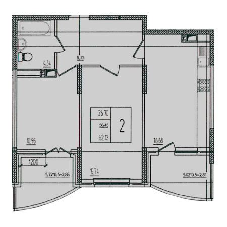 2 комнатная 62.12м²