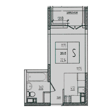 Студия 22.34м²