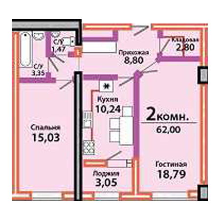 2 комнатная 62м²