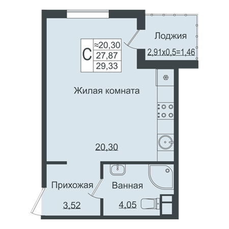 Студия 29.33м²