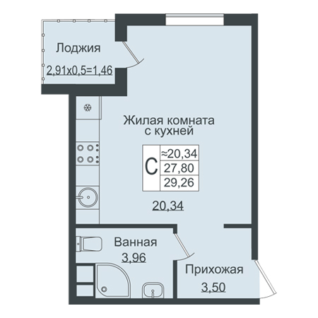 Студия 29.26м²