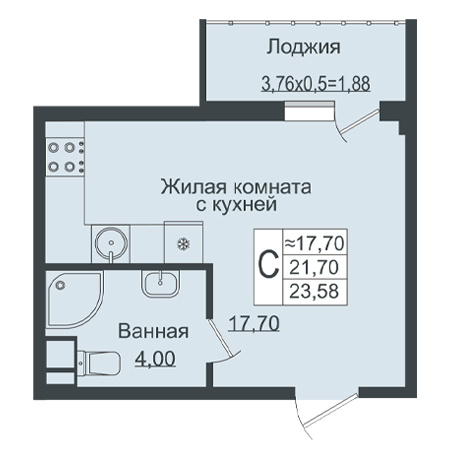 Студия 23.58м²