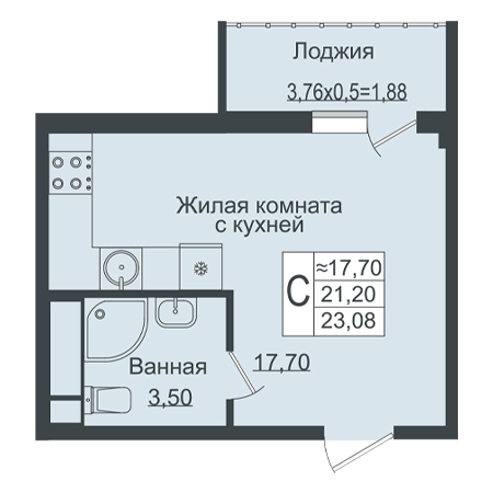 Студия 23.08м²