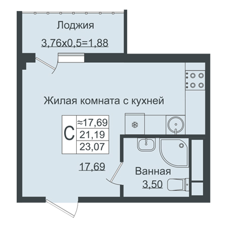 Студия 23.07м²