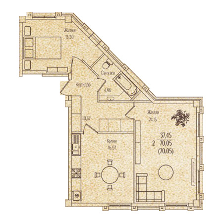 2 комнатная 70.05м²