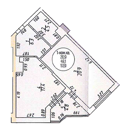 1 комнатная 53.9м²