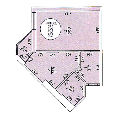 1 комнатная 52.5м²