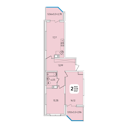 2 комнатная 69.42м²