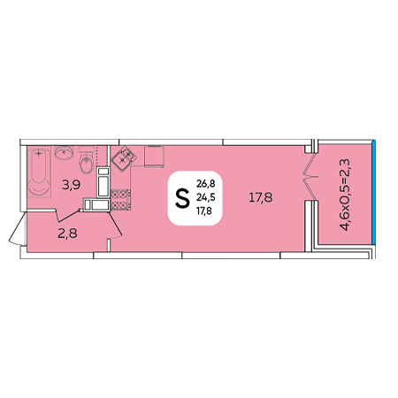 Студия 26.8м²