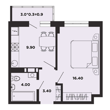 1 комнатная 34.6м²