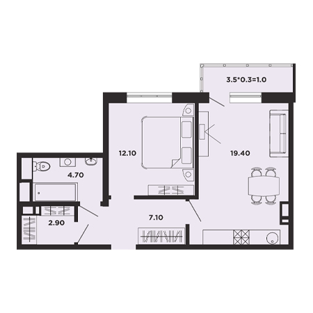 1 комнатная 47.2м²