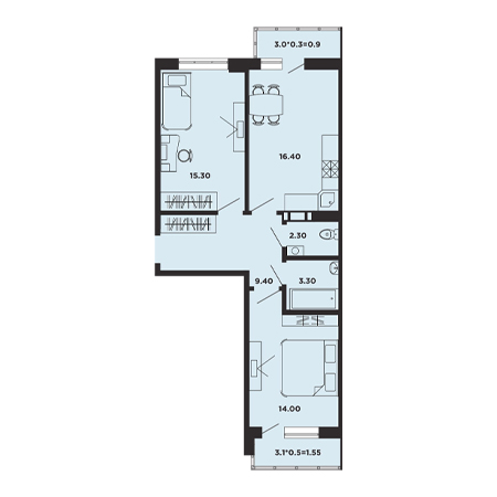 2 комнатная 63.2м²