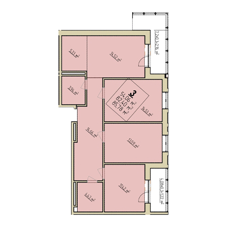 3 комнатная 85.78м²