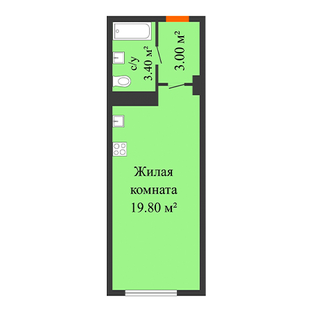 Студия 26.2м²