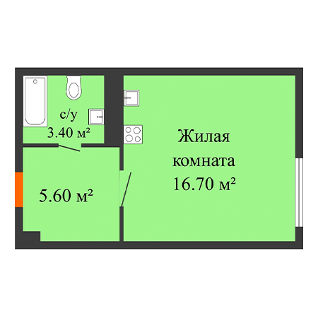 Студия 25.7м²