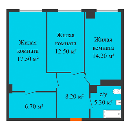 2 комнатная 64.4м²