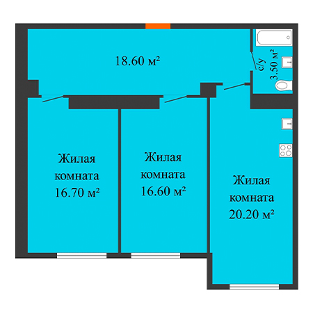 2 комнатная 75.6м²